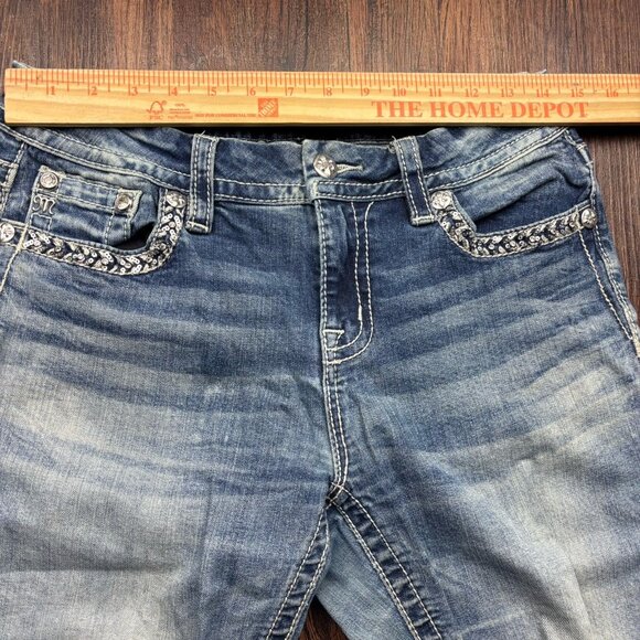 Miss Me Mid-Rise Easy Straight Jeans Embellished Distressed Medium Wash Size 28 - Picture 9 of 13